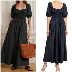 STAUD Black Maxi Dress with Puff Sleeves